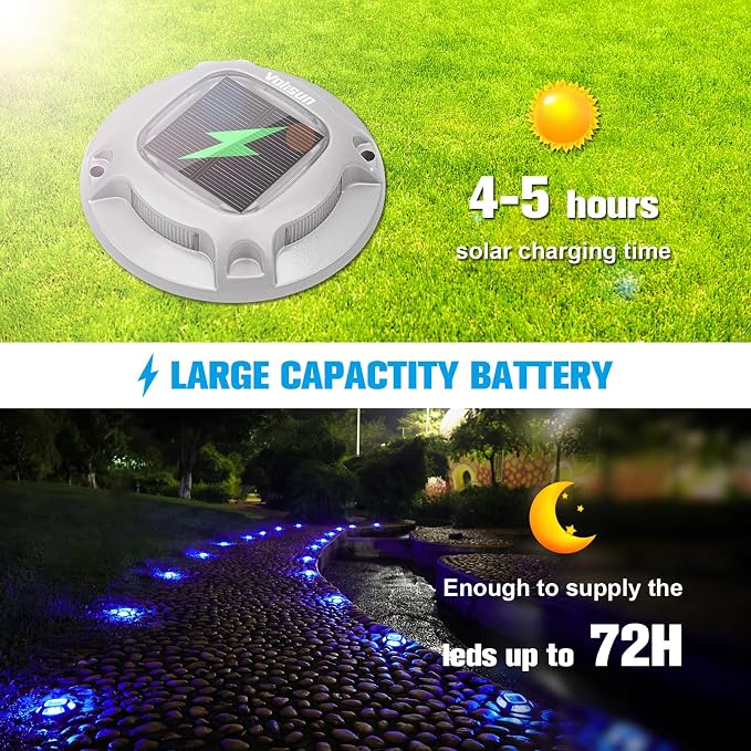 VOLISUN Solar Driveway Marker Lights Dock Marine Led Deck Outdoor 16 Pack | 2 Colors in 1,Solar Powered Waterproof Warning Step Lights for Pathway Garden Sidewalk Walkway (Blue/White)