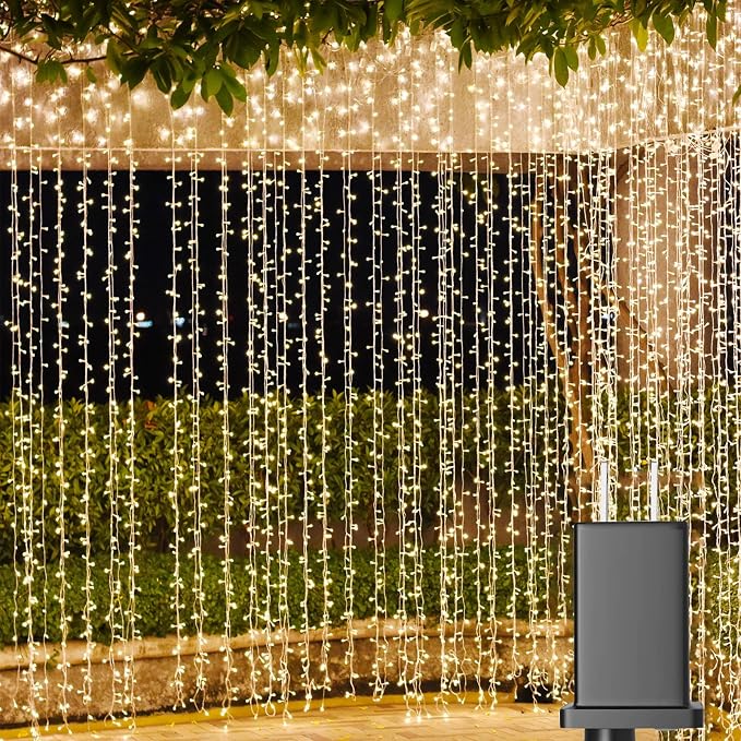 Solhice LED Curtain Lights Outdoor 50ft x10ft, 1000 LED Plug in Hanging String Lights Indoor Bedroom, Twinkle Light Backdrop for Outside Wedding Decor, Warm White (Not Connectable)