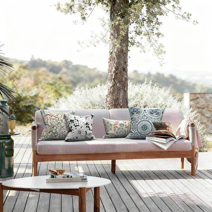LVTXIII 2 Pack Outdoor Pillows 18x18 Inch, Square Throw Pillows with Inserts, Decorative Water-Repellent Pillow Cushions for Patio Furniture and Garden Sofa, Paisley Botanical