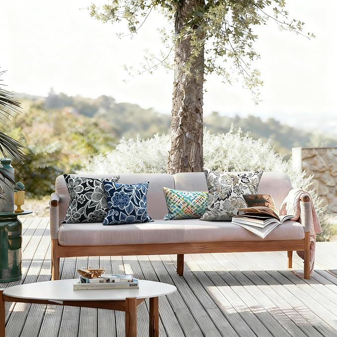 LVTXIII Outdoor/Indoor Throw Pillows, Decorative Throw Pillows with Inserts, 18"x18" Square Pillows for Bed, Couch, Sofa and Patio Furniture, Set of 2, Flower Black