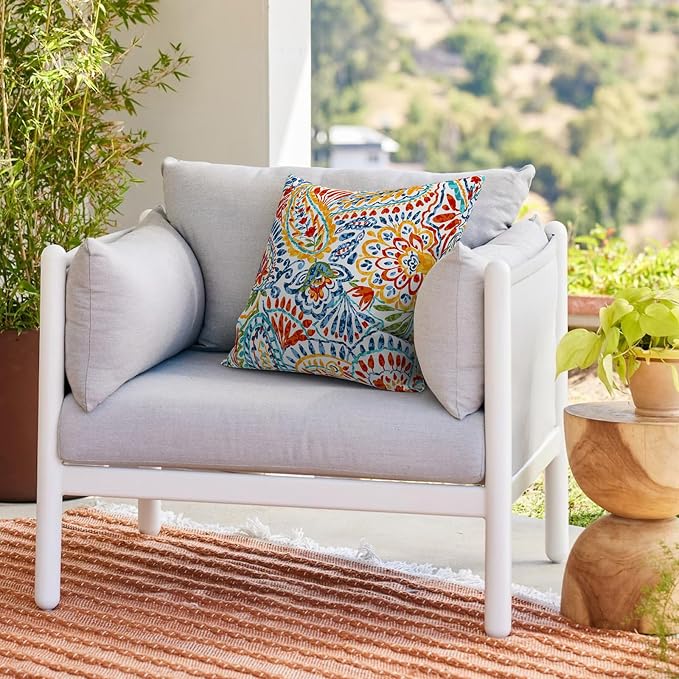 Outdoor 20x20 Inch Throw Pillows with Inners, Square Pillows Decorative Set of 2 for Home Garden Furniture, Paisley Multi