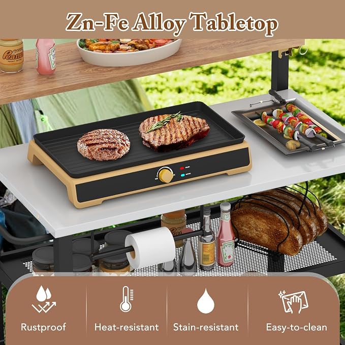 Giantex Outdoor Grill Cart, Pizza Oven Stand with Flip up Bar Table, 4-Shelf Food Prep Cooking Station with Hooks, Trash Bag Holder, Paper Towel Holder, Heavy Duty Movable Dining Table with Wheels