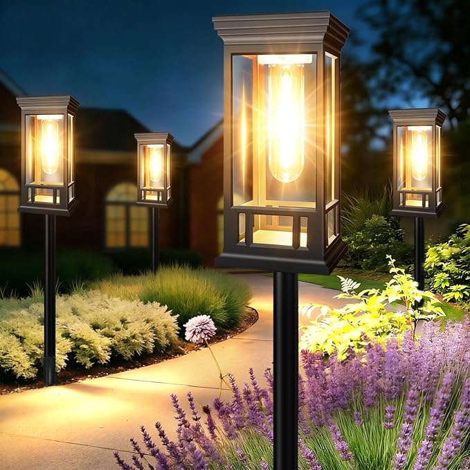 LORRYTE Solar Pathway Lights Outdoor Waterproof, 8 Pack Path Lights | High-performance Solar Panel, Lasts 15hrs, Auto On/Off, Warm White, Solar Powered Garden Light for Walkway Landscape Decor