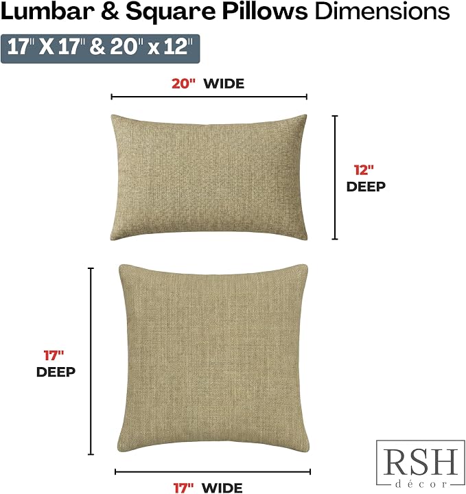 RSH DECOR: Sunbrella Lumbar & Square Pillows Set of 4 | 20" x 12" & 17" x 17" | Water and Fade-Resistant Performance Fabric | Outdoor Throw Pillows for Patio Furniture | Made in USA (Cast Tinsel)