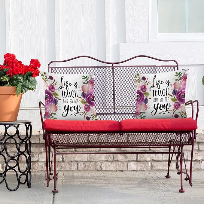 Swono Inspirational Quote Pack of 2 Decorative Throw Pillow Covers Cushion Covers, Life is Tough But So are You Couch Pillow Case Boho Cushion Pillowcase for Bedroom Sofa Living Room 18X18 Inch Rose