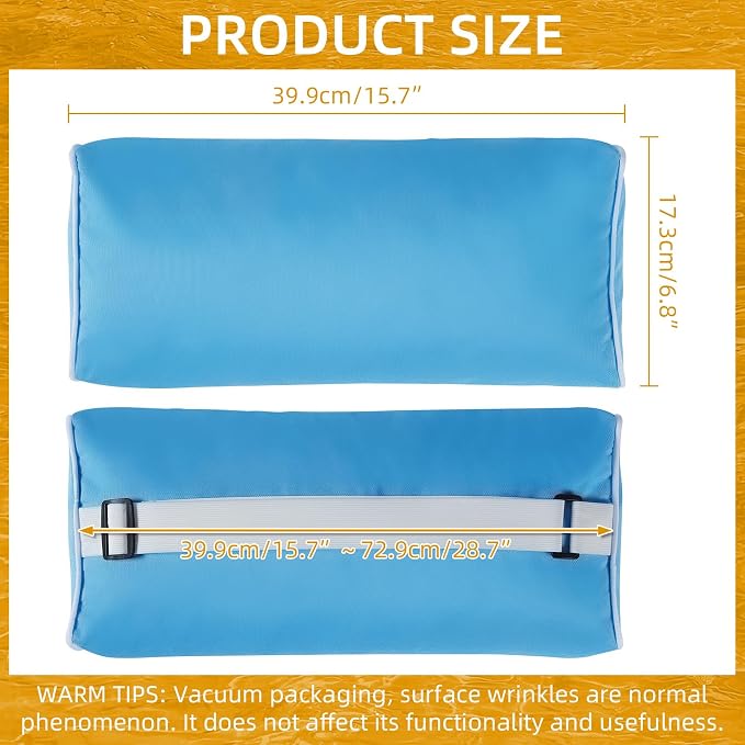 2 Pack Outdoor Chaise Lounge Head Pillow, Patio Pool Chair Pillows Water Resistant Headrest Pillow Lumbar Pillows with Insert and Adjustable Elastic Strap for Recliner Beach Chair, Blue