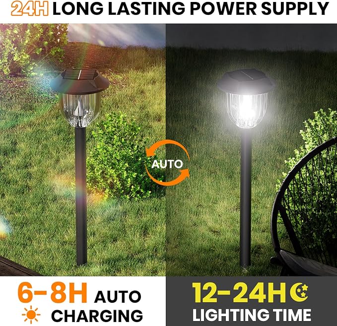 AOSEA Bright 12 Pack Solar Lights Outdoor IP65 Waterproof,LED Solar Lights for Outside,Landscape Lighting,Garden Decorative for Yard,Patio,Landscape,Pathway,Sidewalk,Driveway,Lawn (Cold White)