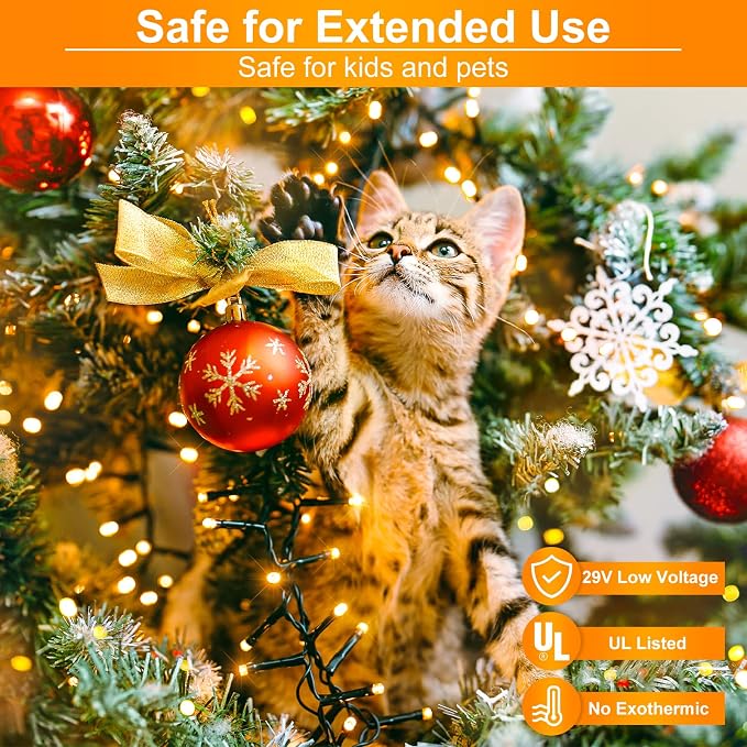 2 Pack Christmas Lights Outdoor, Total 200FT 600 LED Christmas Tree Lights | Warm White, Plug in 8 Modes Waterproof Outdoor String Lights for Indoor Room Patio Garden Party Holiday Decorations
