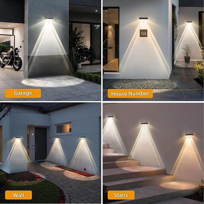 Solar Fence Lights Outdoor, 2 Pack Fence Lights Solar Powered, 3 Color Modes Warm/Natural/Cool White (3000K/4000K/6000K), IP67 Waterproof Dusk to Dawn Solar Lights for Fence, Backyard, Patio, Deck