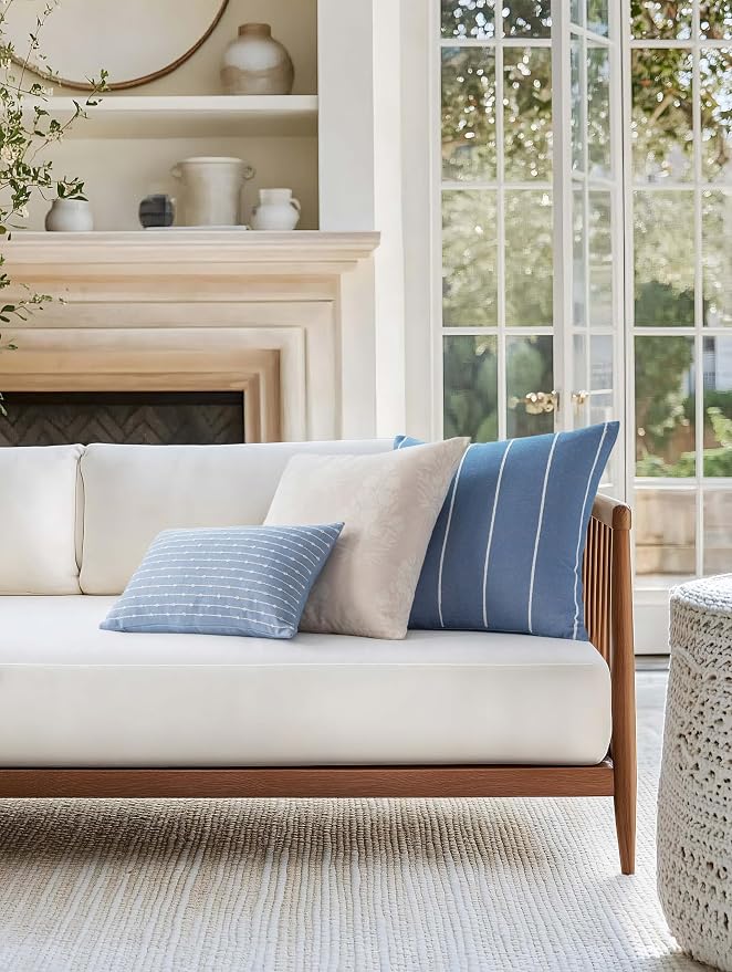 Coastal Linen Indoor Outdoor Throw Pillow Cover Only, 20"x20" Water Repellent for Patio, Backyard, Couch, Neutral Beige Floral