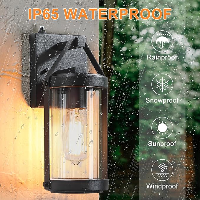 Dusk Dawn Sensor Outdoor Wall Sconce Black Exterior Porch Lantern | Waterproof Outside Garage Light Fixtures Wall Mount for House Patio Entryway