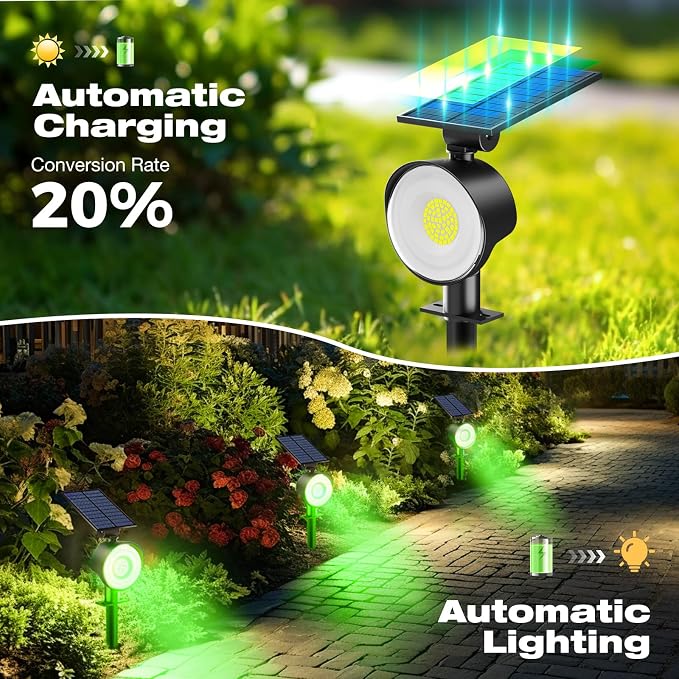 nipify Solar Spot Lights Outdoor Waterproof, Landscape Spotlights | Green, 2 Pack/53 LED/3 Modes, Adjustable Solar Panels, Auto On/Off, Uplights Lighting for Outside Tree Yard Flag Garden