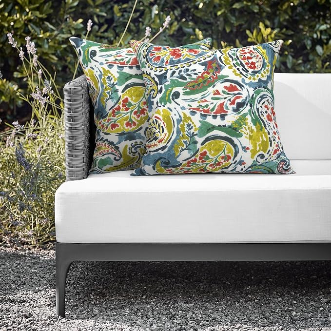 Outdoor Throw Pillows 16x16 Inch, Water Repellent Patio Pillows with Inners Set of 2 for Patio Furniture Home Graden, Paradise Paisley