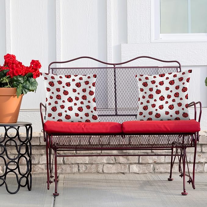 Swono Outdoor Pillow Covers Ladybug, Cute Ladybird Wild Ladybugs Home Decorative Throw Pillow Case Cushion Cover for Men/Woman/Bed/Sofa/Office/Car, 18x18 Inch, 2Pcs Pillow Covers Red