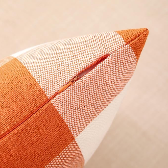 Orange Fall Decor Outdoor Plaid Fall Lumbar Pillow Covers 12x20 for Porch | Set of 2 Pillow Cover 12 x 20, Fall Lumbar Decorative Pillows for Bed Couch, Fall Cottage Core Decor, Vintage Pillow Covers