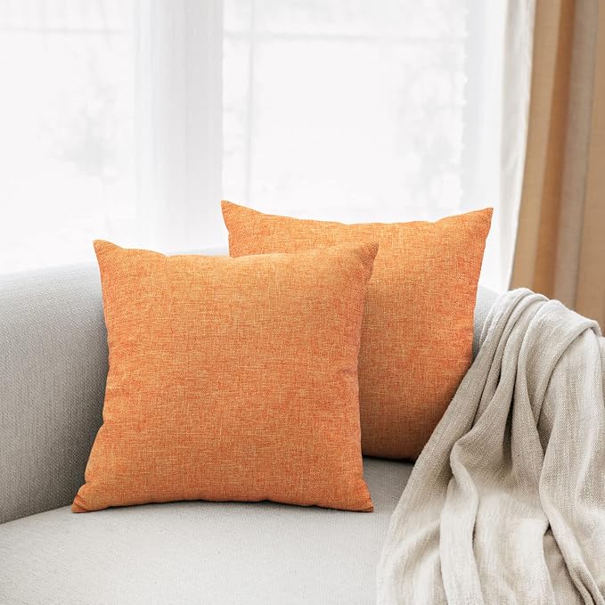 All Smiles Orange Fall Throw Pillow Covers 18x18 for Outdoor Furniture Set of 2 - Autumn Square Farmhouse Rustic Case Burnt Orange Cushion for Sofa Couch