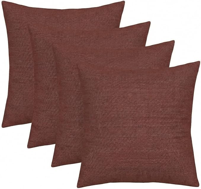 RSH DECOR: Sunbrella Square Throw Pillows Set of 4 | 17" x 17" | Water and Fade-Resistant Performance Fabric | Outdoor Pillow Covers with Down-Alternative Inserts | Made in USA (Essential Russet)