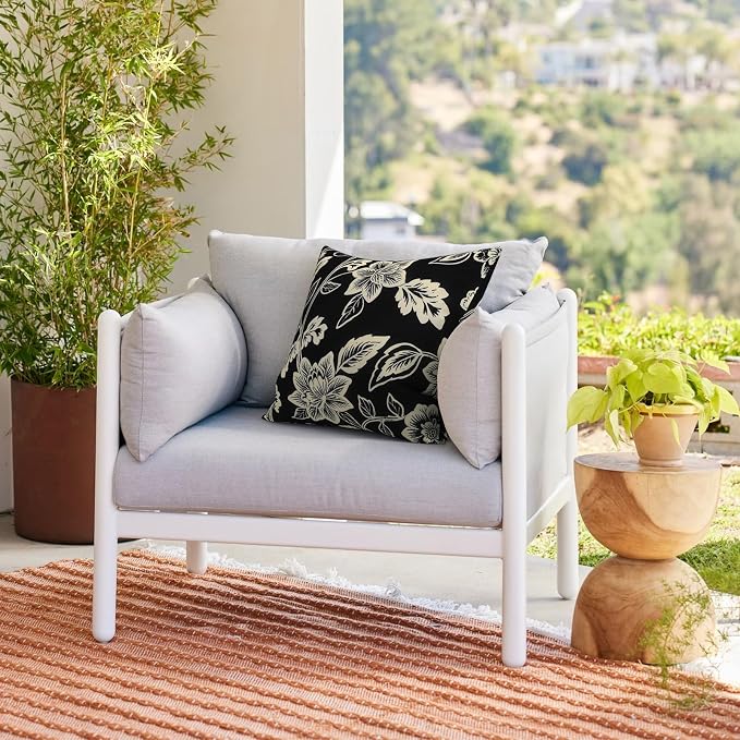 Outdoor 20x20 Inch Throw Pillows with Inners, Square Pillows Decorative Set of 2 for Home Garden Furniture, Elegant Vines Black