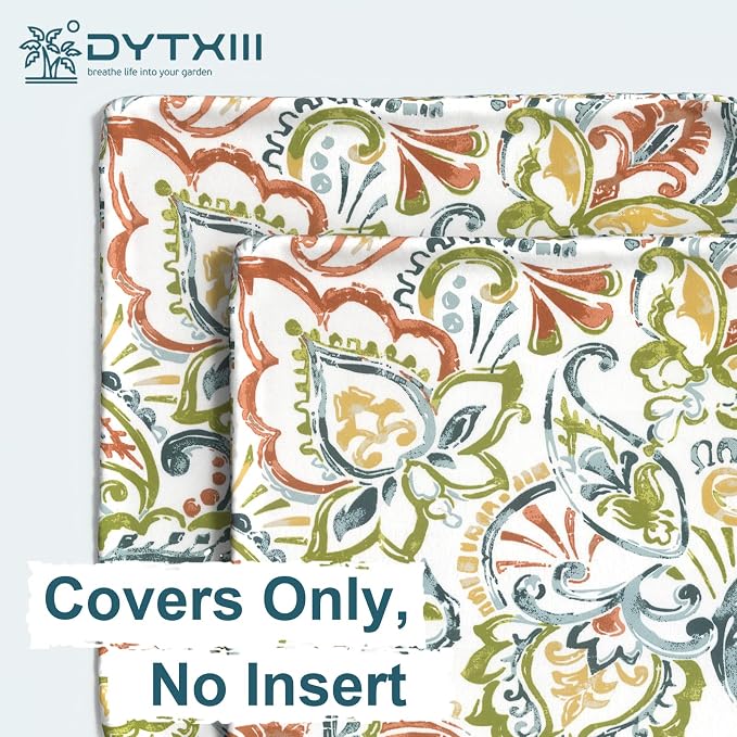 DYTXIII Pack of 2 Outdoor Waterproof Pillow Covers ONLY, 18"x18" Square Decorative Double Printed Throw Pillow Cases for Patio Couch Porch Furniture, Paisley Botanical