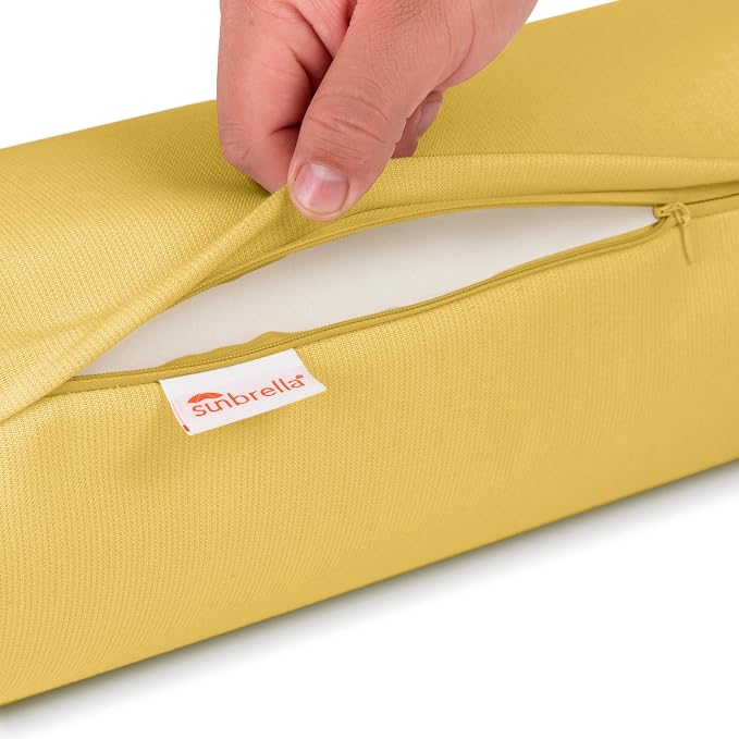 Austin Horn Classics Sunbrella Set of 2 Zippered Neck Bolster Pillow, Made with Sunbrella Fabric, Cylinder Pillows, for Couch & Bed, Decorative Round Throw Pillow, Back & Neck Support (Daffodil)