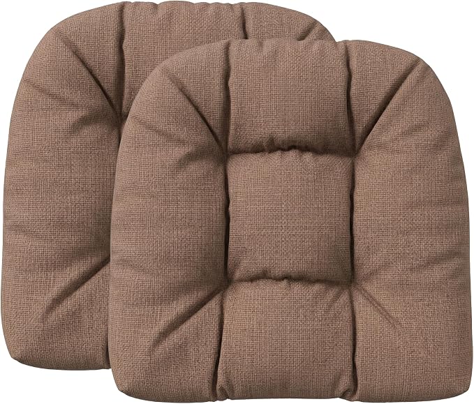 RSH DECOR: Sunbrella Tufted Wicker U-Shape Cushions Set of 2 | 19” x 19” | Outdoor Seat Cushions for Patio Furniture| Crafted with Sunbrella Performance Fabric | Made in USA (Rochelle Truffle)