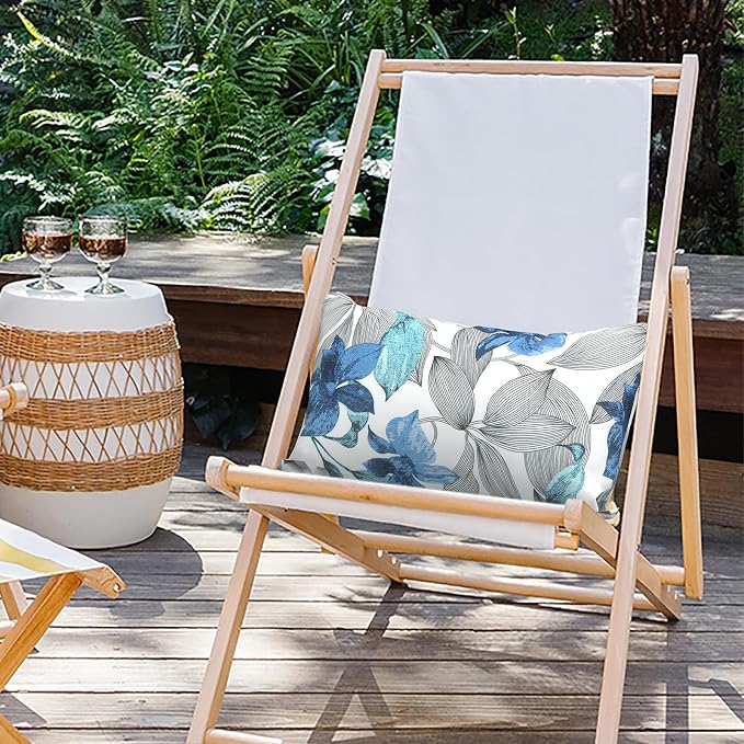 Outdoor Lumbar Pillows 12x20 inch, Rectangle Throw Pillows with Inserts, Decorative Lumbar Cushions for Patio Furniture Garden Couch Home Sofa Office Chair, Pack of 2, Clemens Noir Blue