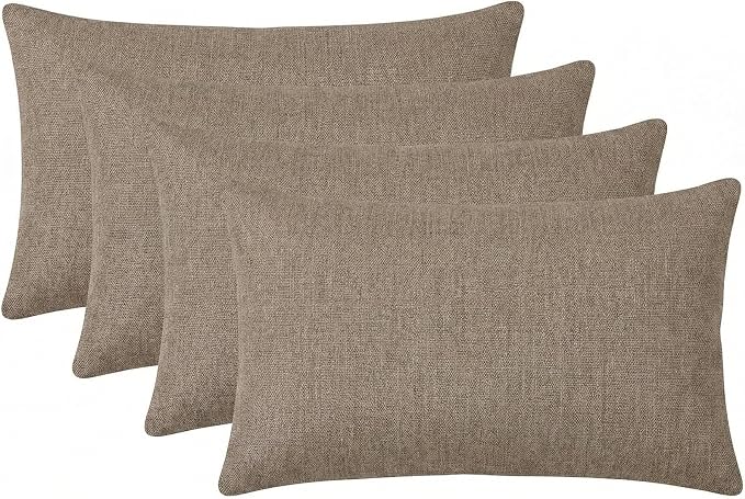 RSH DECOR: Sunbrella 26" x 16" Lumbar Throw Pillows Set of 4 | Water and Fade-Resistant Performance Fabric | Outdoor Pillow Covers with Down-Alternative Inserts | Made in USA (Spectrum Mushroom Brown)