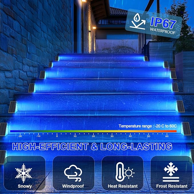 AUDLES 6 Pack Solar Stair Lights, Outdoor Step Lights with Waterproof IP67, Blue Color LED Solar Light for Outside Light Decor for Stair, Deck, Front Step, Front Porch, Patio and Backyard