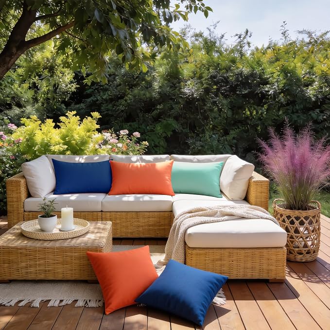 Outdoor Pillow Covers Waterproof Cushion Covers Patio Pillows Case 2 Pack | 20x12inch, Solid, Seamless, Hidden Zipper,Pecet for Porch Decoration,Patio Furniture,Outdoor Couch, Balcony,Garden Bench