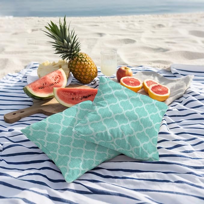 Turquoise Moroccan Outdoor Pillow Covers 20x20 Inch Throw Pillow Covers Set of 2 Waterproof Decorative Pillow Cases Morocco Boho Ethnic Abstract Geometric Cushion Covers for Patio Furniture Garden