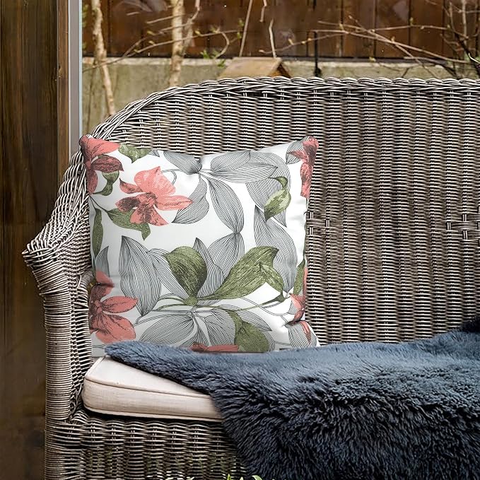 Outdoor Pillows for Patio Furniture 18x18 inch, Square Outdoor Throw Pillows with Inserts, Decorative Toss Pillows for Garden Couch Home Sofa Office Chair, Pack of 2, Clemens Noir Pink