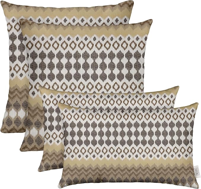 RSH DECOR: Lumbar & Square Pillows Set of 4 | 20" x 12" & 17" x 17" | Water & Fade-Resistant Performance Fabric | Outdoor Throw Pillows for Patio | Made in USA (Divide Leaf Toffee)
