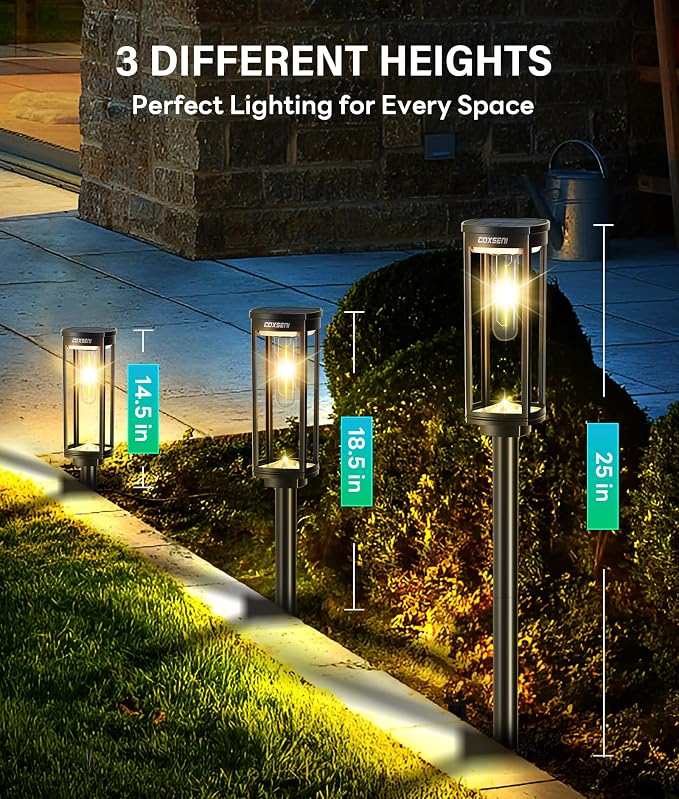 COXSENI Solar Pathway Lights Outdoor Waterproof Warm White, 8 Pack | Bright LED, 3000K, IP65, Solar Powered Landscape Lights for Path, Driveway, Lawn, Patio, Sidewalk, Yard, Walkway
