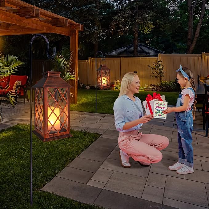 14" Solar Lanterns Outdoor Garden Lantern Waterproof LED Flickering Flameless Candle Mission Lights for Table,Outdoor,Party