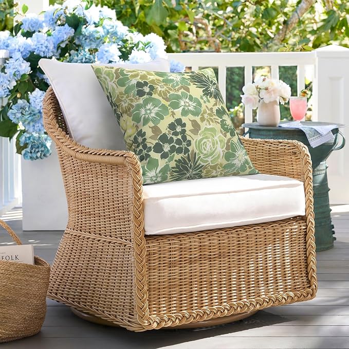DYTXIII Pack of 2 Outdoor Waterproof Pillow Covers ONLY, 18"x18" Square Decorative Double Printed Throw Pillow Cases for Patio Couch Porch Furniture, Green Rose