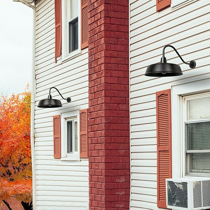Gooseneck Barn-Lights Outdoor Fixture - 24 inch Farm Style Black Large Lighting Farmhouse Exterior Sconce Wall Light for House, Dusk to Dawn Sensor Front Door Porch Garage (24 inch)