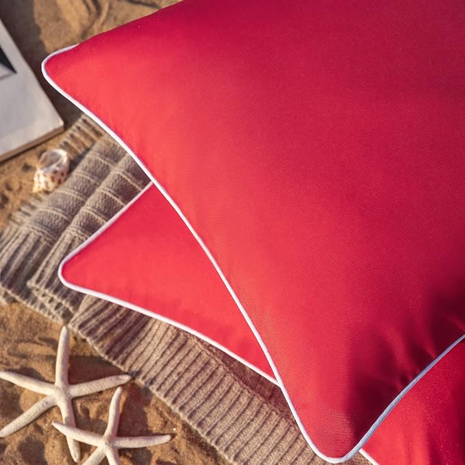 Phantoscope Pack of 2 Outdoor Waterproof Solid Throw Decorative Pillow Cover Decorative Square Outdoor Pillows Cushion Case Patio Pillows for Couch Tent, Red 12x20 inches 30x50 cm