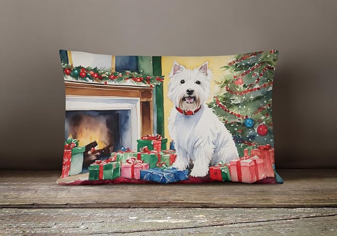 Caroline's Treasures DAC2764PW1216 Westie Cozy Christmas Throw Pillow Machine Washable, Indoor Outdoor Decorative Pillow for Couch, Bed or Patio, 12HX16W