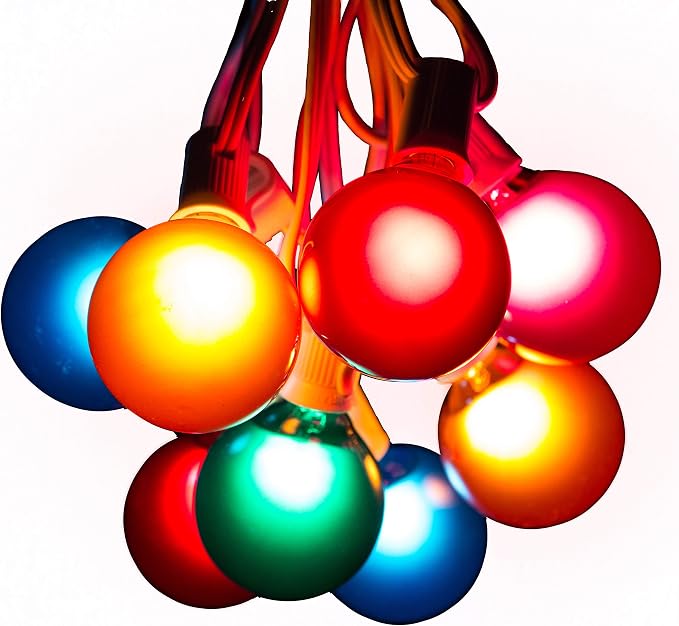 G50 Assorted Satin Pearl 2 Inch Globe String Lights (White Wire - 50 Foot)