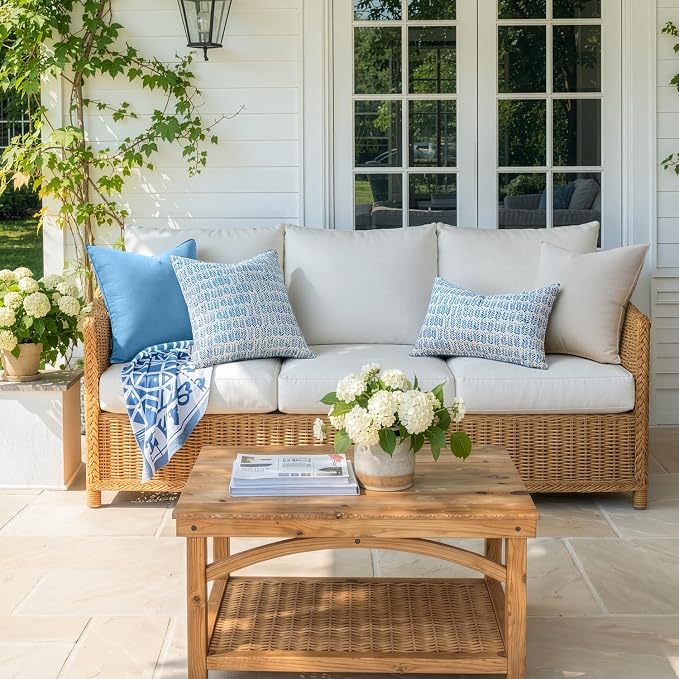 MIULEE Outdoor Pillows with Inserts Set of 2 18x18 Inch Dark White | Patio Waterproof Fade Resistant Fluffy Throw Pillows Decorative Garden Natural Accent Leaves Cushion for Home Sofa Decor