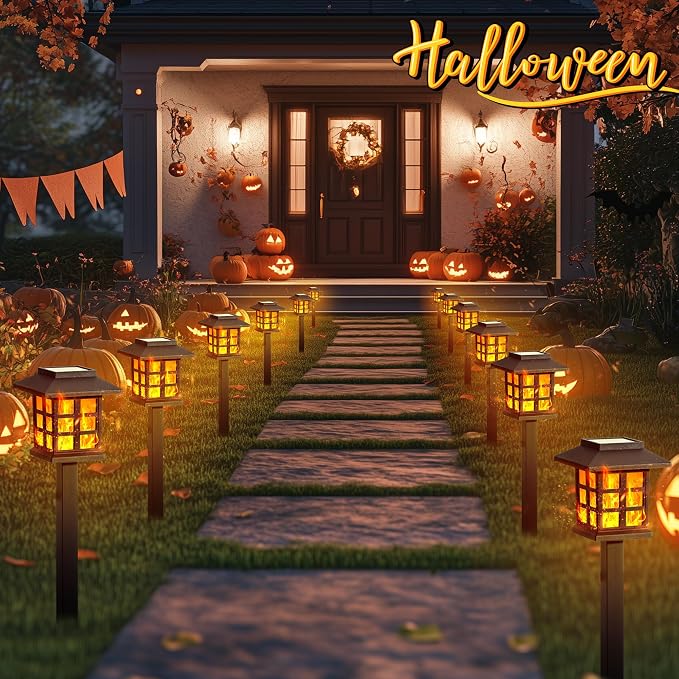 GIGALUMI Solar Lights Outdoor Waterproof 12 Pack, LED Garden Decor | Flickering Flame LED Solar Garden Lights Outdoor Decor, 8 Hours of Landscape Lighting for Garden