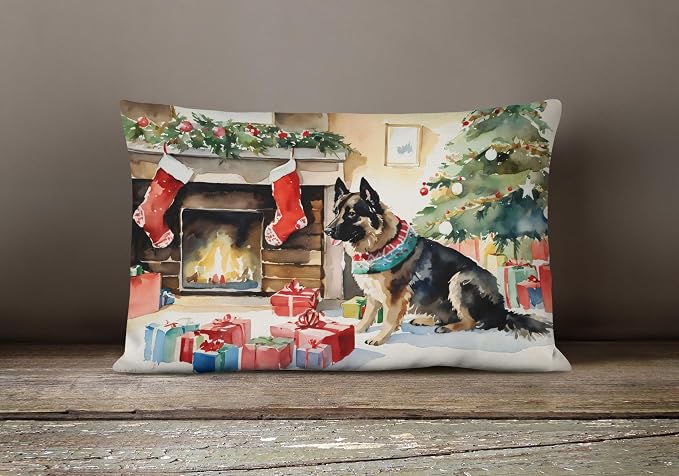Caroline's Treasures DAC2711PW1216 Norwegian Buhund Cozy Christmas Throw Pillow Machine Washable, Indoor Outdoor Decorative Pillow for Couch, Bed or Patio, 12HX16W