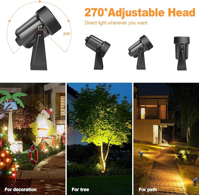 85.3FT LED Outdoor Landscape Spot Light Low Voltage, 24W Wired Uplight with Transformer, IP65 Waterproof Outside Plug-in lighting for Garden House Yard Tree Pathway, Warm White 3000K, Pack of 8