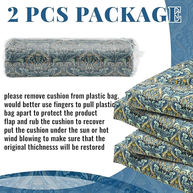 Sintuff 2 Pcs 44 x 21 x 4 Patio Chair Cushions Outdoor Chair Cushions Seat/Back Tufted Pillow with Ties All Weather Replacement Indoor Patio Furniture Outdoor Furniture (Pattern,Blue Vintage Flower)