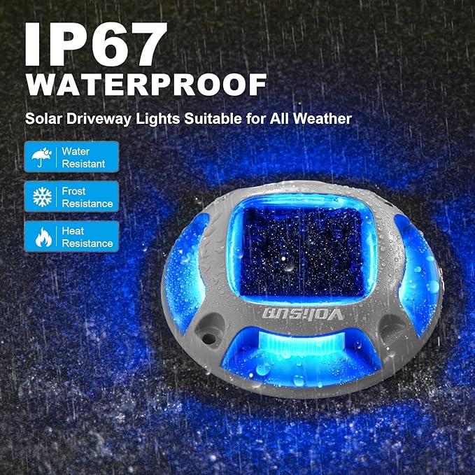 VOLISUN Solar Driveway Marker Lights Dock Marine Led Deck Outdoor 12 Pack | 2 Colors in 1,Solar Powered Waterproof Warning Step Lights for Pathway Garden Sidewalk Walkway (Blue/White)
