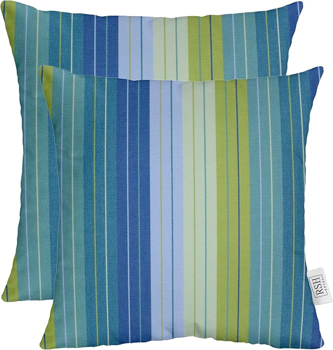 RSH DECOR: Sunbrella Square Throw Pillows Set of 2 | 24" x 24" | Water and Fade-Resistant Performance Fabric | Outdoor Pillow Covers with Down-Alternative Inserts | Seville Seaside