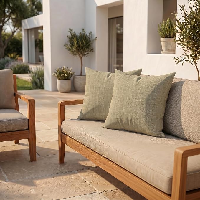 RSH DECOR: Sunbrella Square Throw Pillows Set of 2 | 20" x 20" | Water and Fade-Resistant Performance Fabric | Outdoor Pillow Covers with Down-Alternative Inserts | Made in USA (Cast Tinsel)