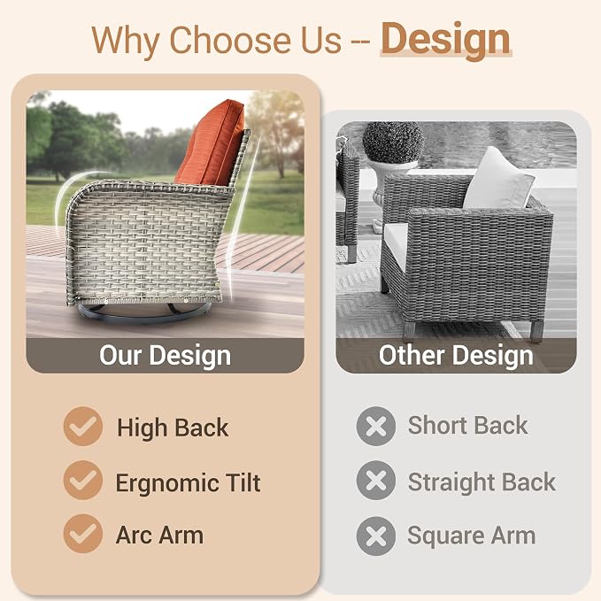 HOOOWOOO Sectional Patio Furniture Set with Swivel Chairs,9 Pieces Wicker Outdoor Furniture L Shaped Couch,Outside Conversation Set with Extra Deep Seat Sofa Wide Arm Solar Light Table,Brick Red