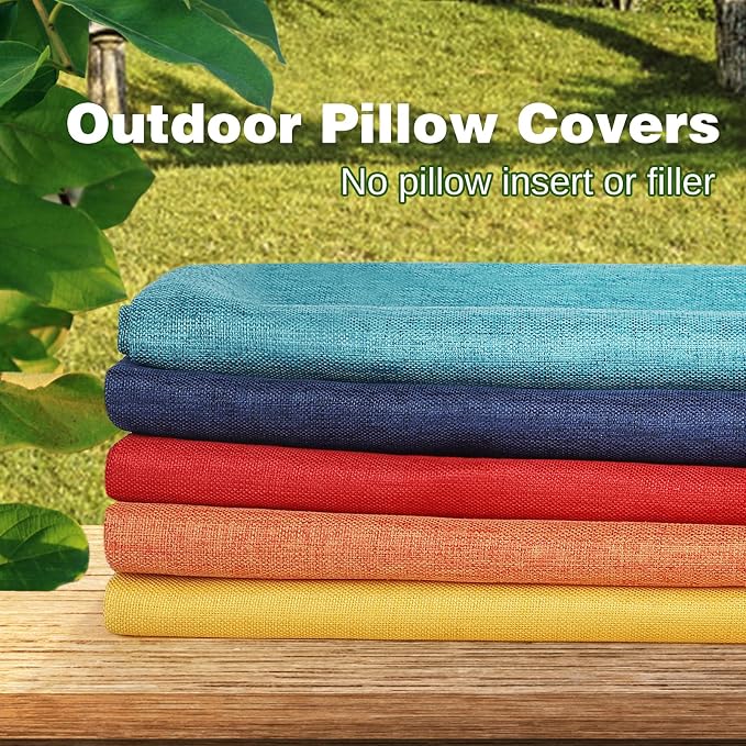 Pack of 2 Outdoor Throw Pillow Covers,Decorative Solid Line Waterproof Pillowcases Farmhouse Cushion Covers for Garden Patio Sofa Home Decoration 18x18 Inch Navy Blue