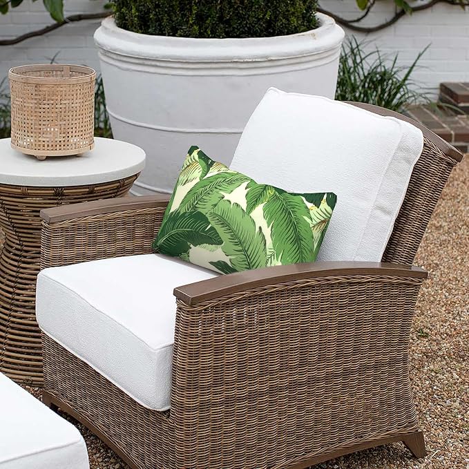Outdoor Lumbar Pillows 12x20 inch, Rectangle Throw Pillows with Inserts, Decorative Lumbar Cushions for Patio Furniture Garden Couch Home Sofa Office Chair, Pack of 2, Swaying Palms Green